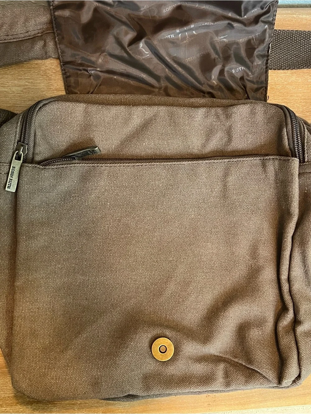 London Print Brown Canvas Crossbody Bag for Men